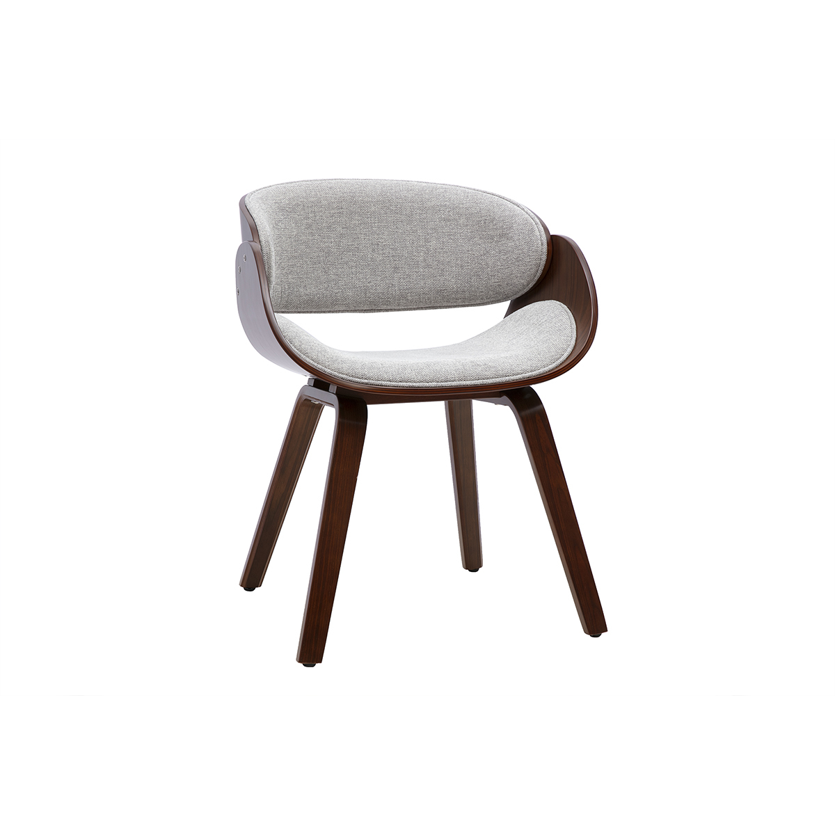 Sedia di design in tessuto effetto velluto testurizzato grigio e legno scuro BENT