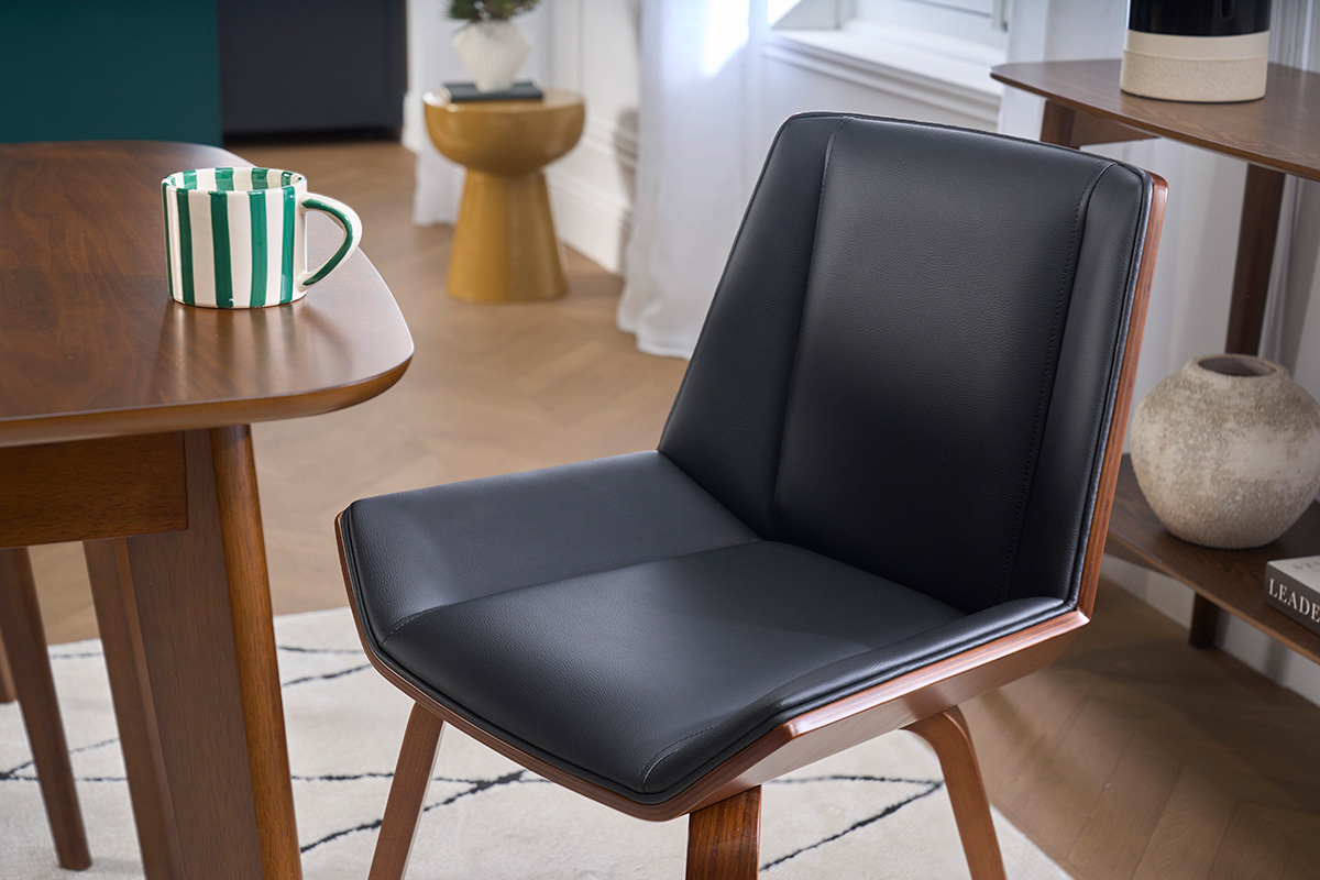 Sedia di design nera e legno scuro MELKIOR