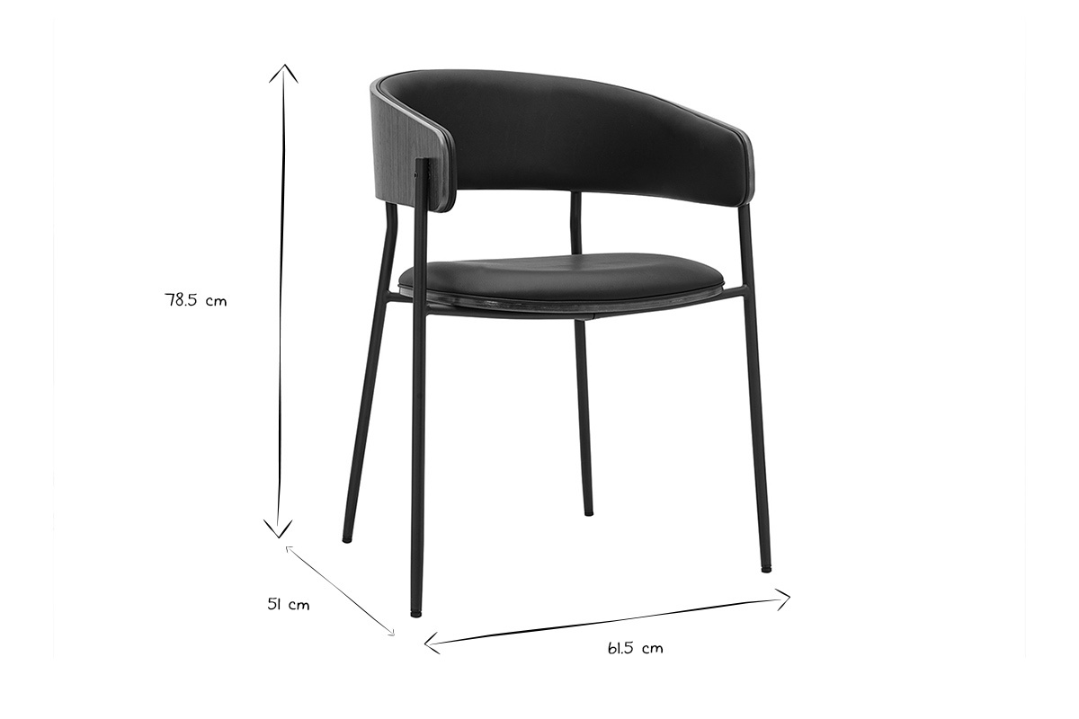 Dimensioni della sedia di design DANTE in nero e bianco, 78.5 cm di altezza, 51 cm di profondit� e 61.5 cm di larghezza.