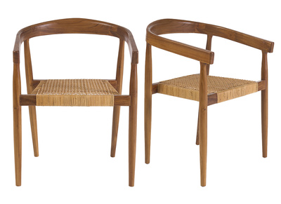 Sedia etnica in legno massello di teak e intreccio in rattan (lotto da 2) NEGARA