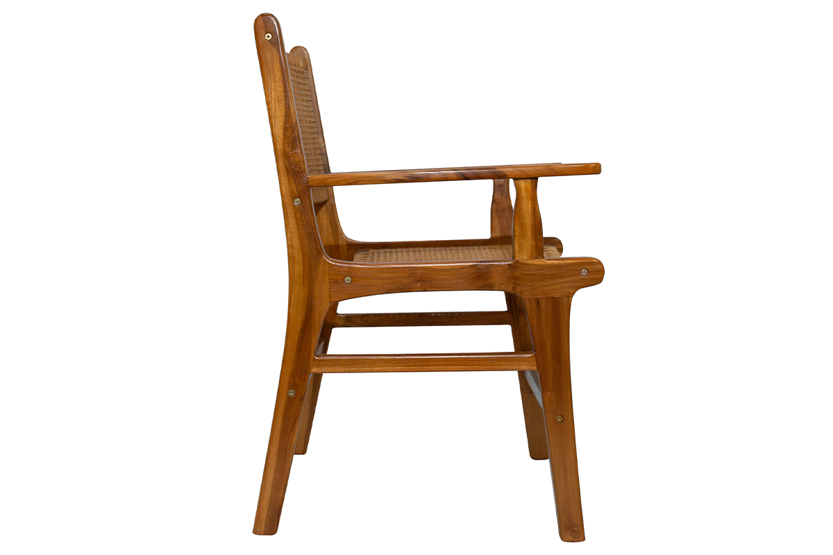 Sedia etnica in legno massello di teak e motivo a intreccio rattan GAWA