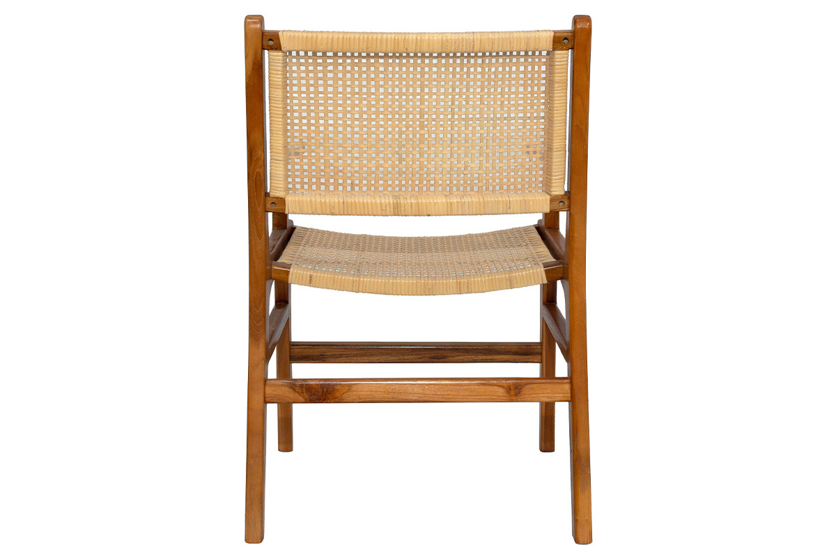 Sedia etnica in legno massello di teak e motivo a intreccio rattan GAWA