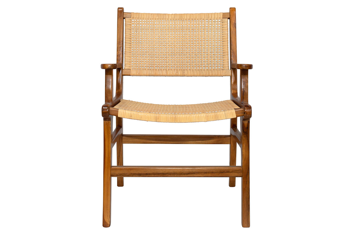 Sedia etnica in legno massello di teak e motivo a intreccio rattan GAWA