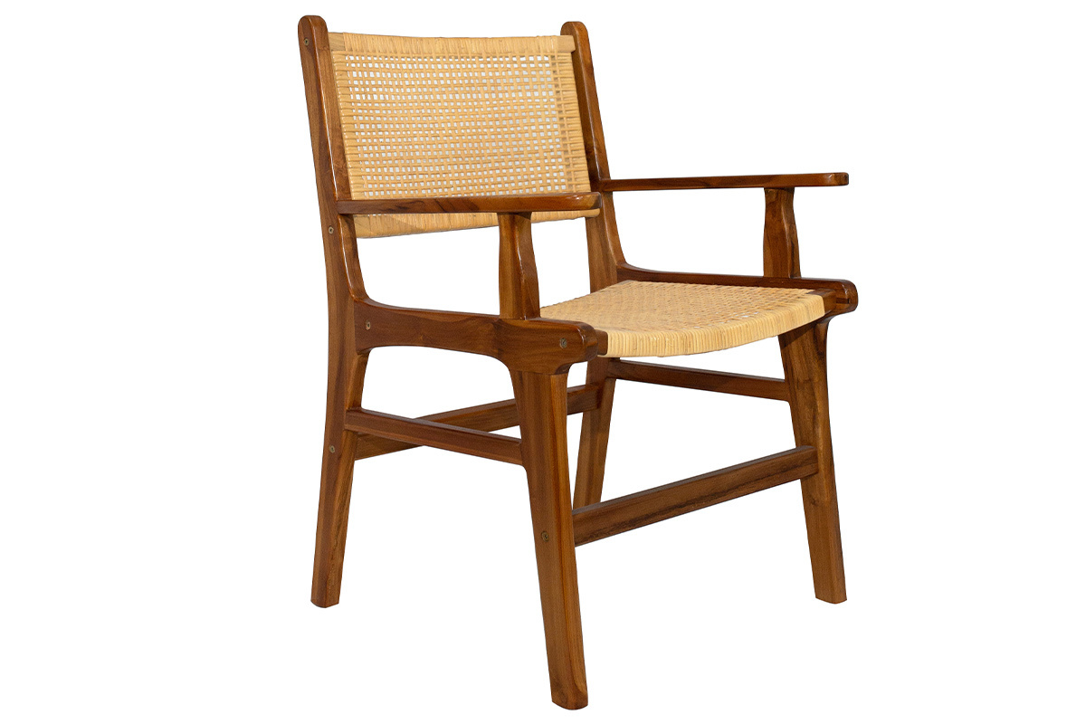 Sedia etnica in legno massello di teak e motivo a intreccio rattan GAWA