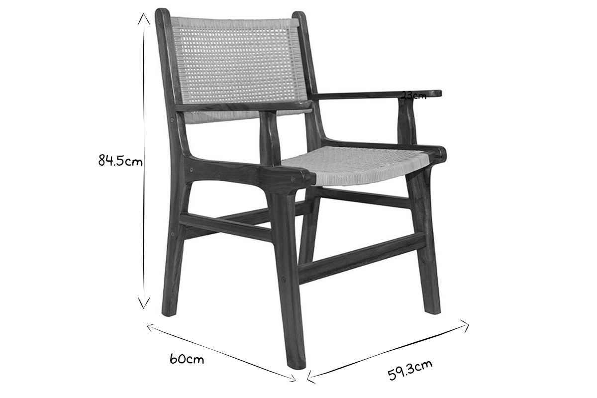 Sedia etnica in legno massello di teak e motivo a intreccio rattan GAWA
