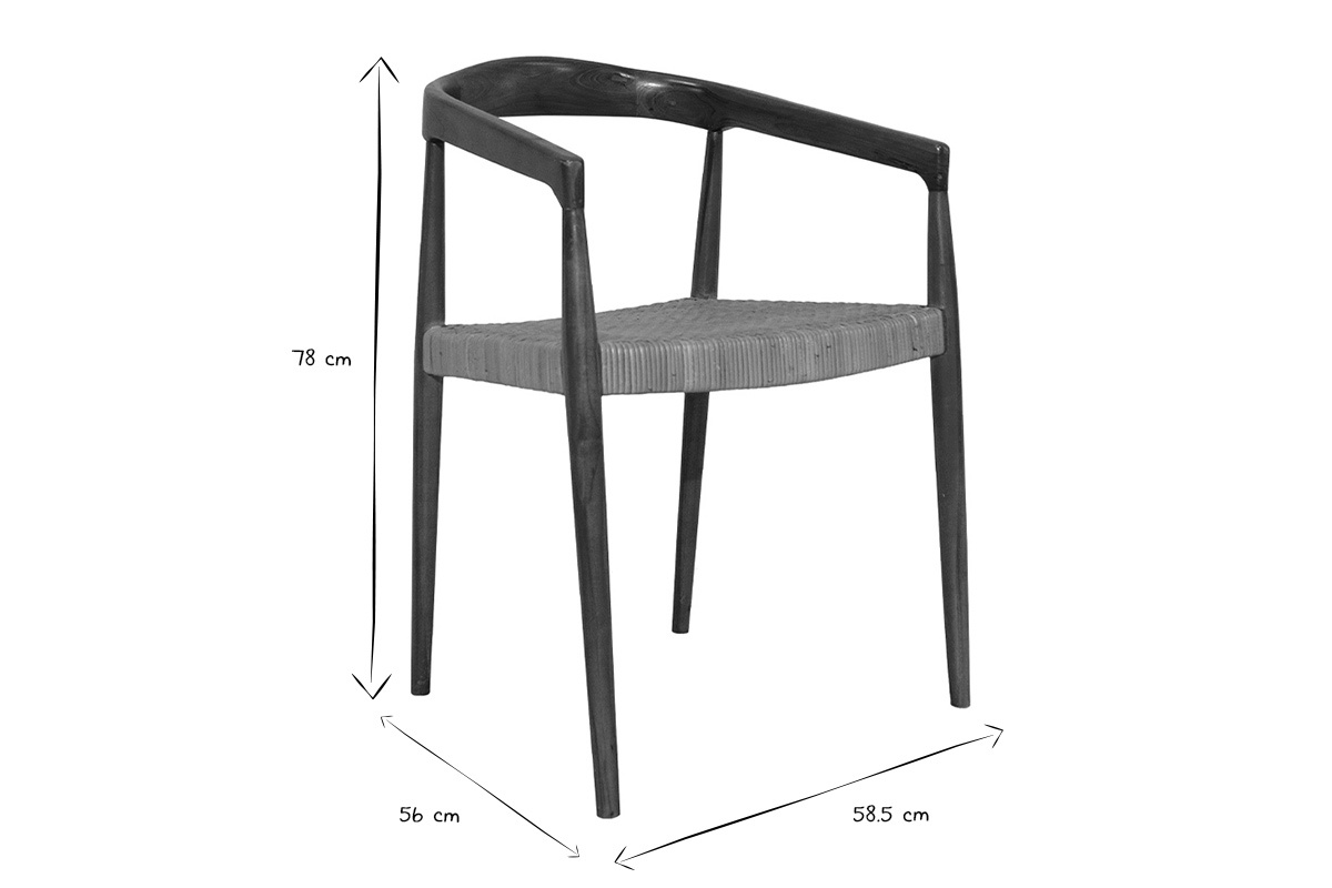 Sedia etnica in legno massello di teak e motivo a intreccio rattan NEGARA
