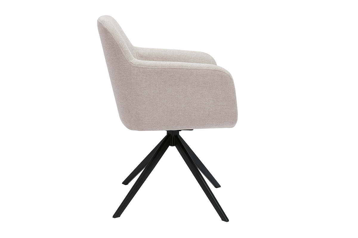 Sedia girevole 360 in tessuto effetto velluto testurizzato beige e metallo nero AMIKA