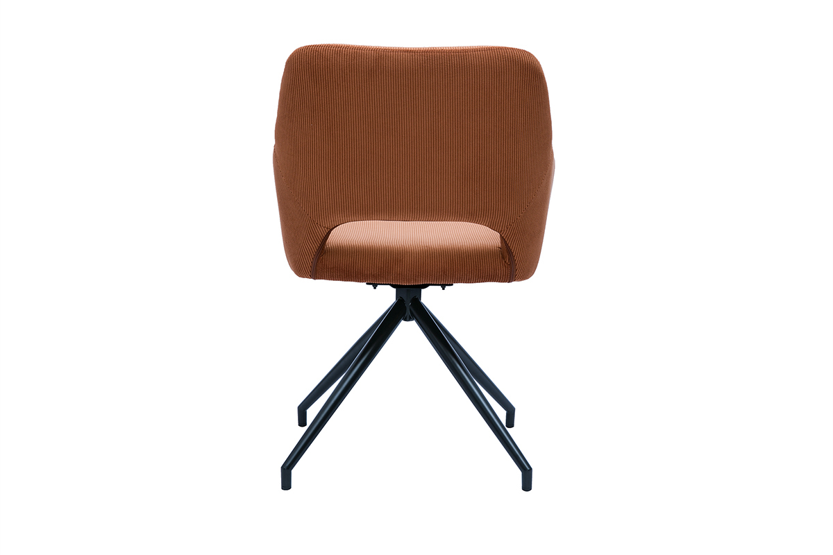 Sedia girevole 360 in velluto a coste color terra bruciata e metallo nero LAURETTE