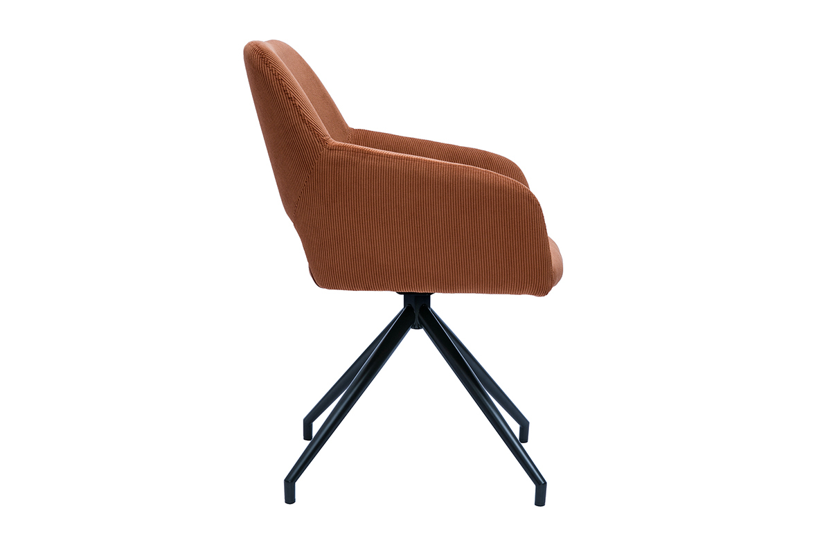 Sedia girevole 360 in velluto a coste color terra bruciata e metallo nero LAURETTE