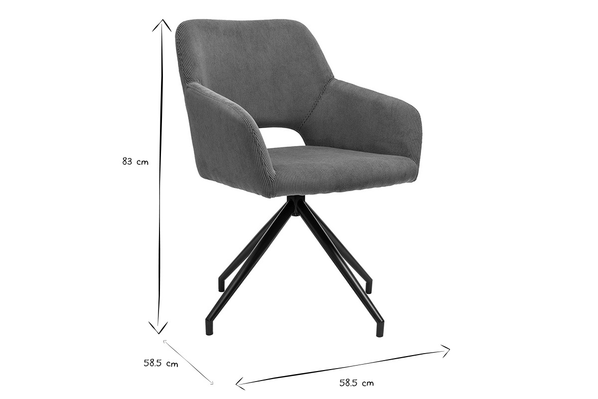 Sedia girevole 360 in velluto a coste color terra bruciata e metallo nero LAURETTE