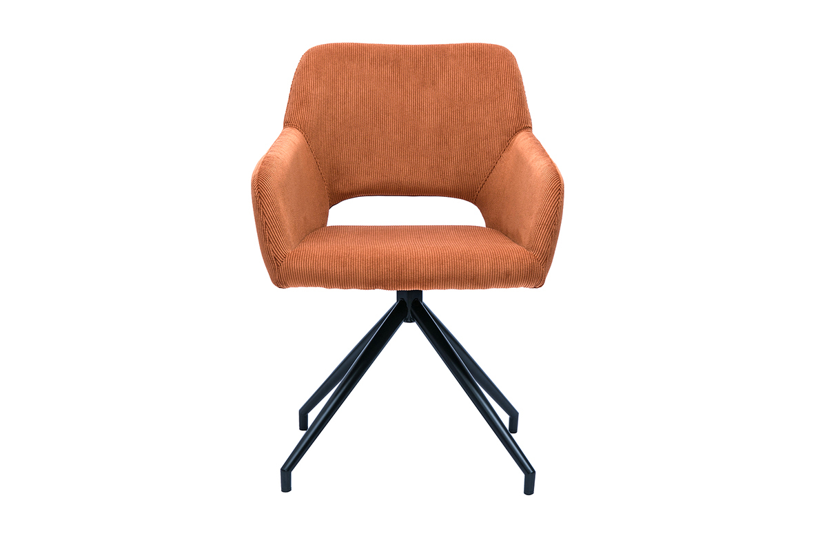 Sedia girevole 360 in velluto a coste color terra bruciata e metallo nero LAURETTE