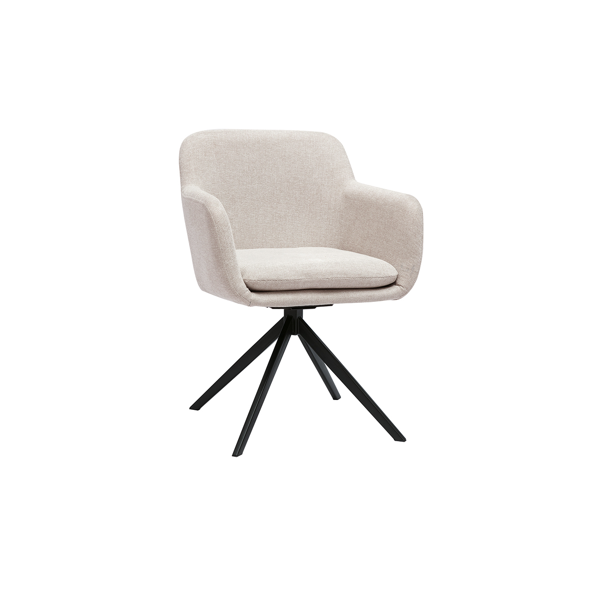 Sedia girevole 360° in tessuto effetto velluto testurizzato beige e metallo nero AMIKA