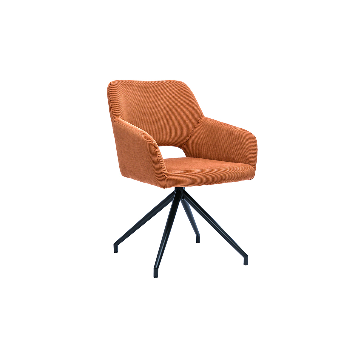 Sedia girevole 360° in velluto a coste color terra bruciata e metallo nero LAURETTE