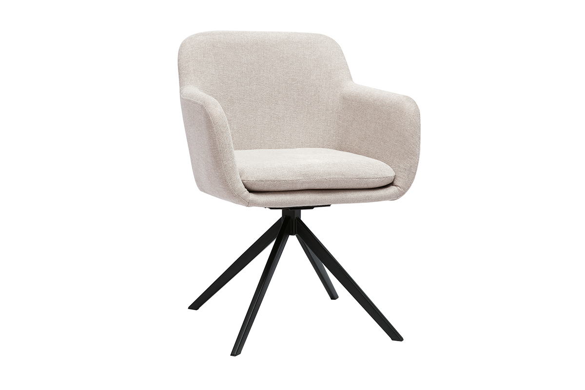 Sedia girevole 360� in tessuto effetto velluto testurizzato beige e metallo nero AMIKA
