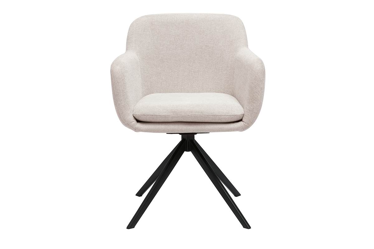 Sedia girevole 360� in tessuto effetto velluto testurizzato beige e metallo nero AMIKA