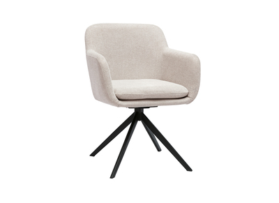 Sedia girevole 360&deg; in tessuto effetto velluto testurizzato beige e metallo nero AMIKA