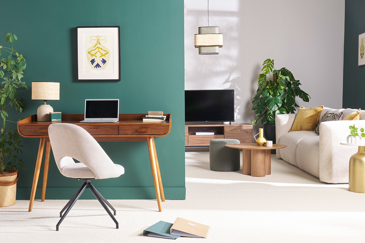 Sedia girevole 360� in tessuto effetto velluto testurizzato beige e metallo nero COSETTE