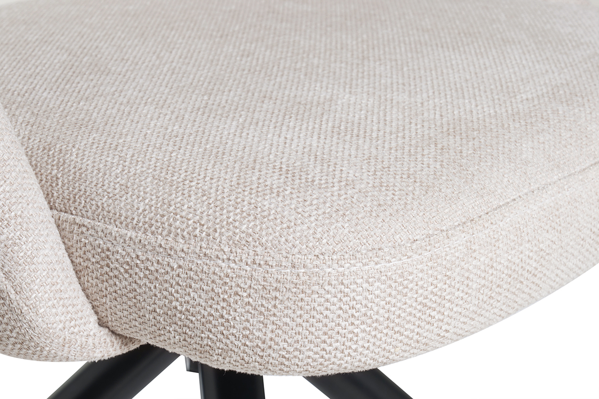 Sedia girevole 360� in tessuto effetto velluto testurizzato beige e metallo nero COSETTE