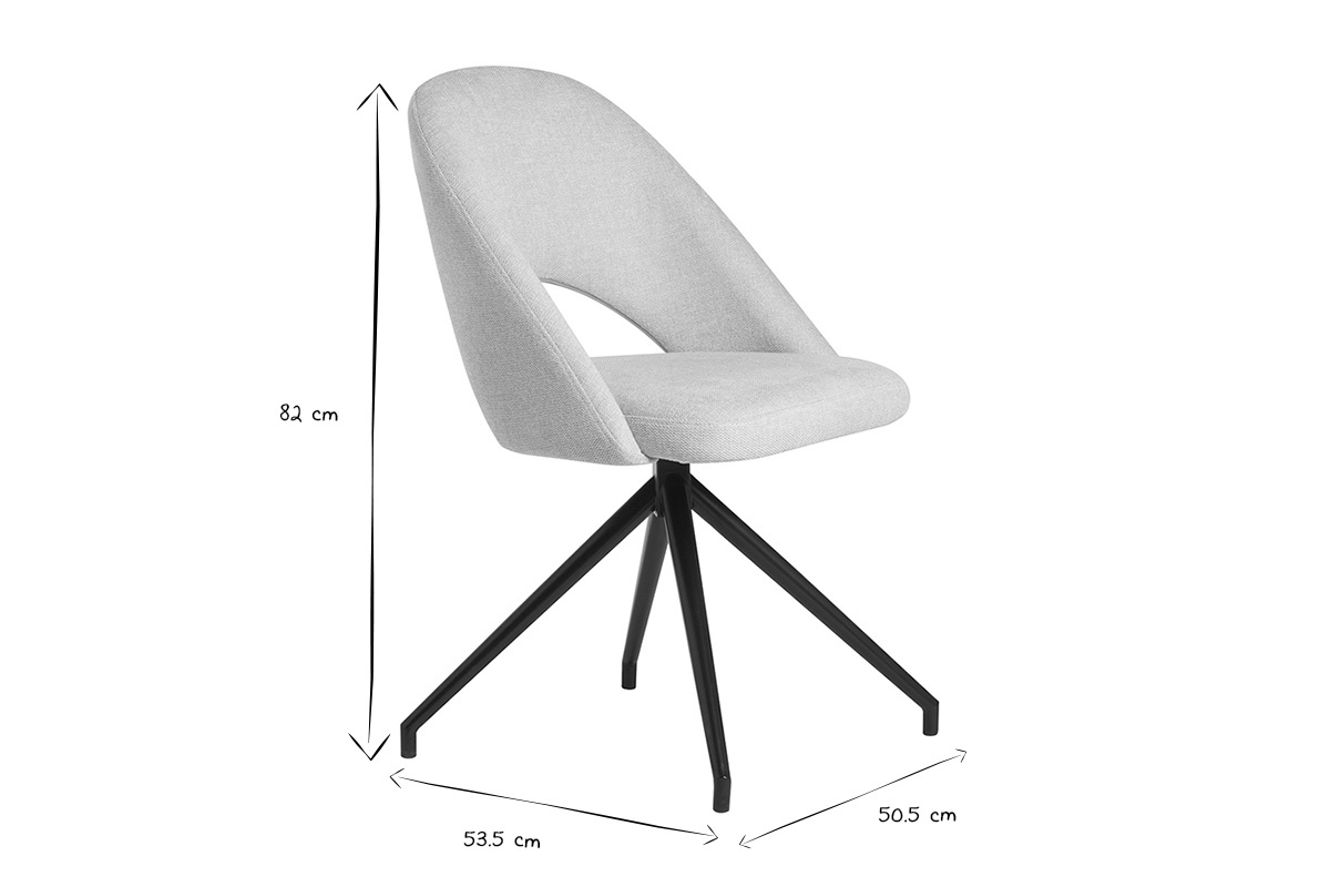 Sedia girevole 360� in tessuto effetto velluto testurizzato beige e metallo nero COSETTE