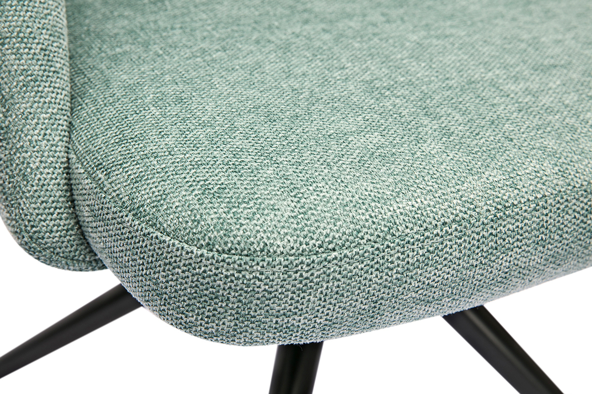 Sedia girevole 360� in tessuto effetto velluto testurizzato color acquamarina e metallo nero COSETTE