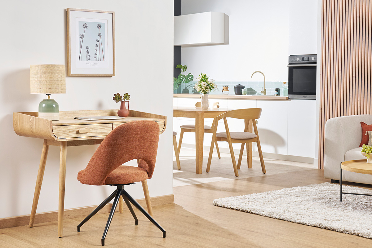 Sedia girevole 360� in tessuto effetto velluto testurizzato color bruciato e metallo nero COSETTE