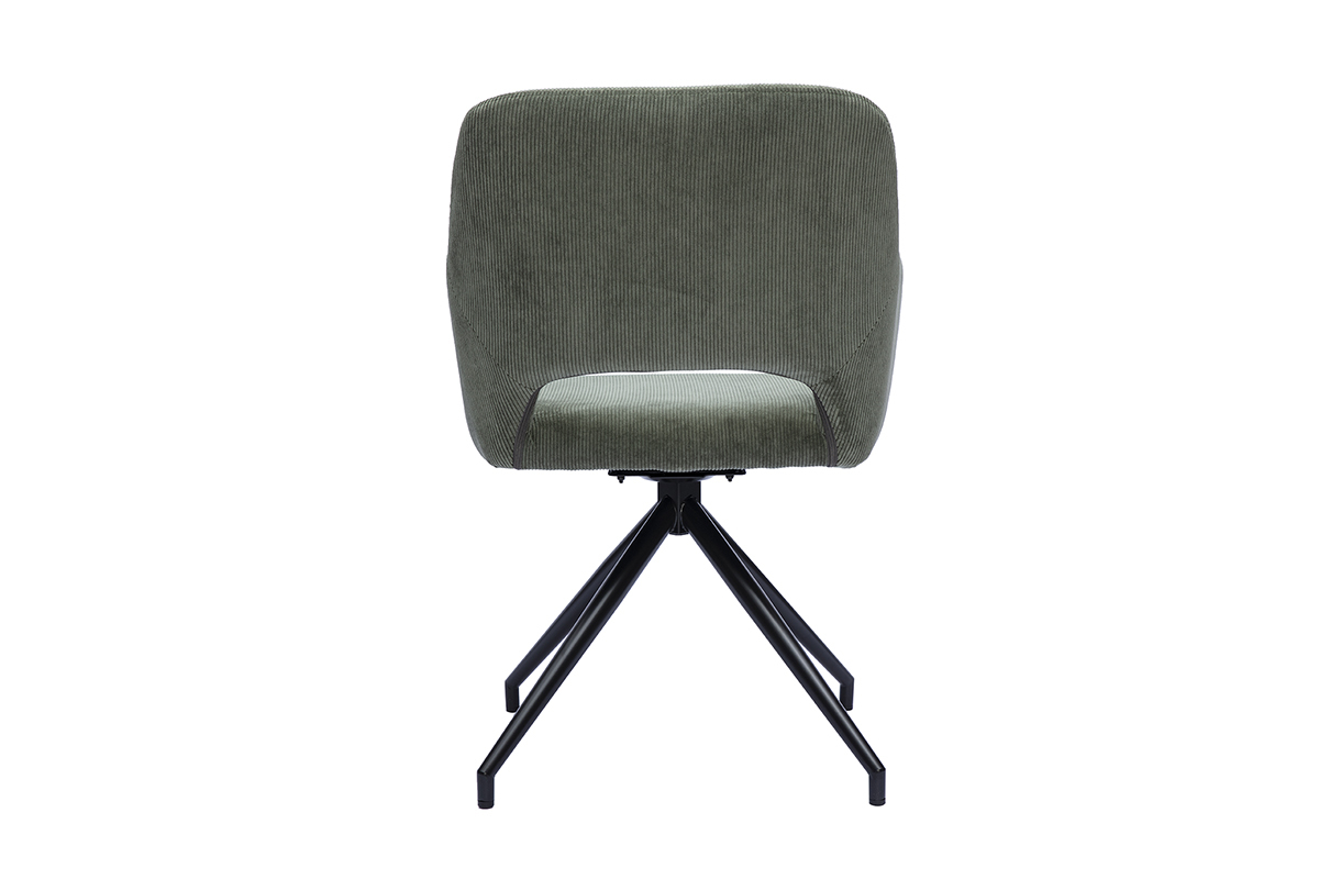 Sedia girevole a 360� in tessuto velluto a coste verde kaki, vista posteriore, gambe in metallo nero