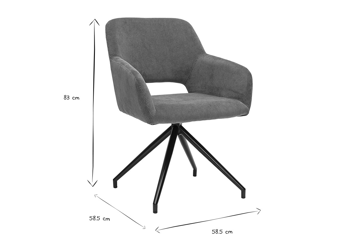Dimensioni della sedia girevole a 360� LAURETTE in bianco e nero, altezza 83 cm, profondit� e larghezza 58,5 cm