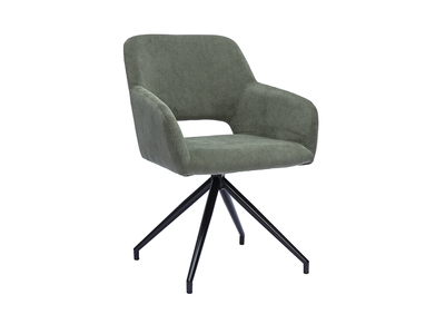 Sedia girevole 360&deg; in tessuto velluto a coste verde kaki e metallo nero LAURETTE