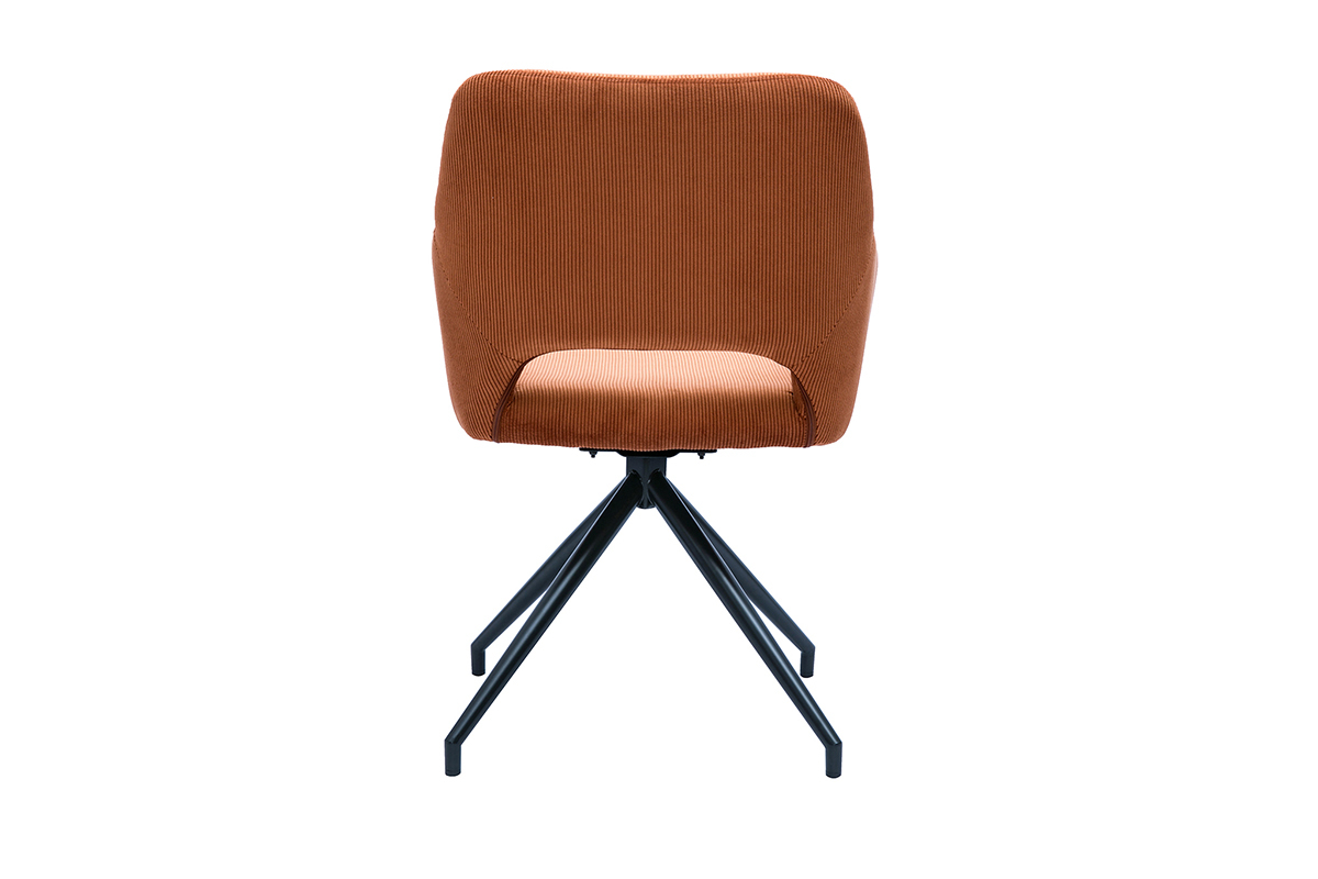 Sedia girevole 360� in velluto a coste color terra bruciata e metallo nero LAURETTE