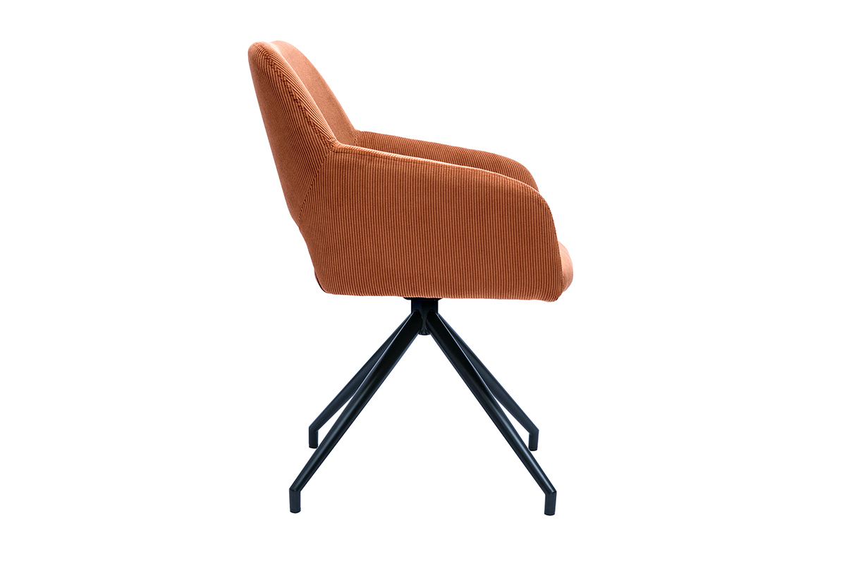 Sedia girevole 360� in velluto a coste color terra bruciata e metallo nero LAURETTE