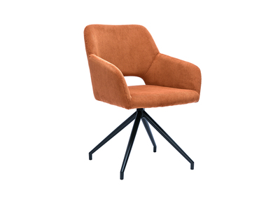 Sedia girevole 360&deg; in velluto a coste color terra bruciata e metallo nero LAURETTE