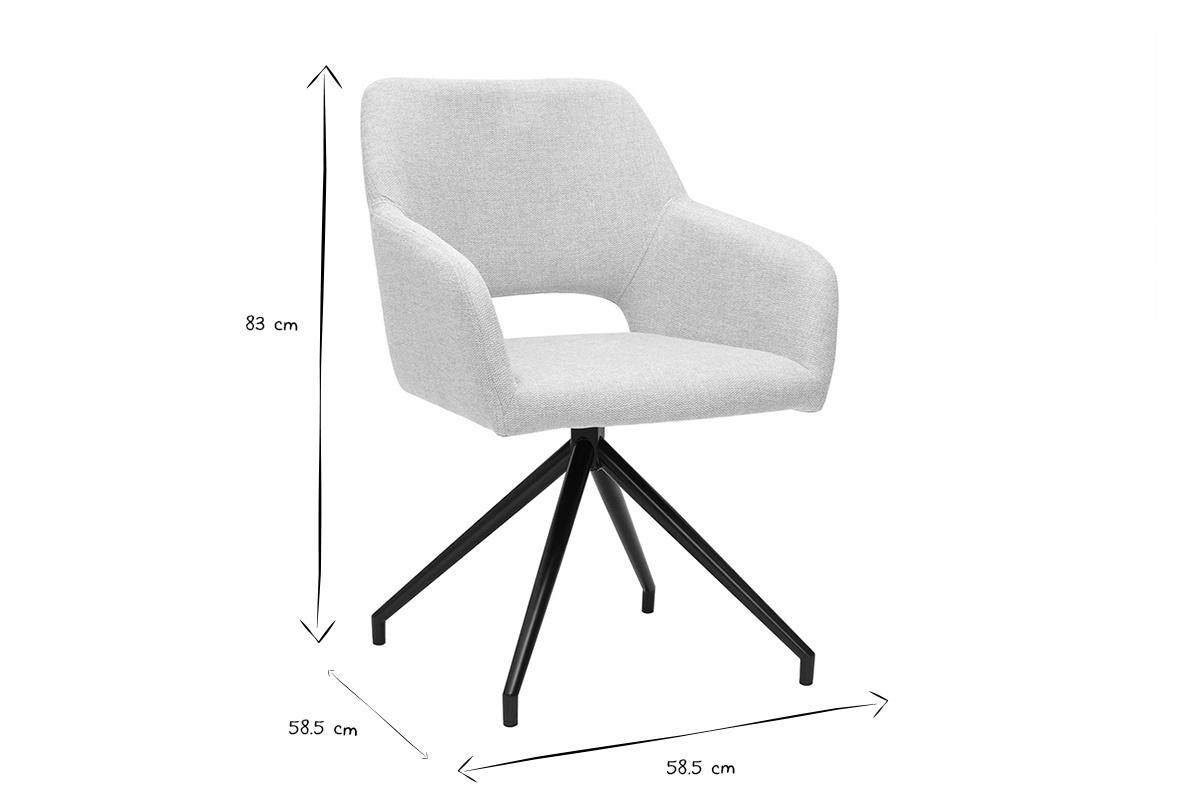 Sedia girevole a 360 in tessuto effetto velluto testurizzato beige e metallo nero LAURETTE