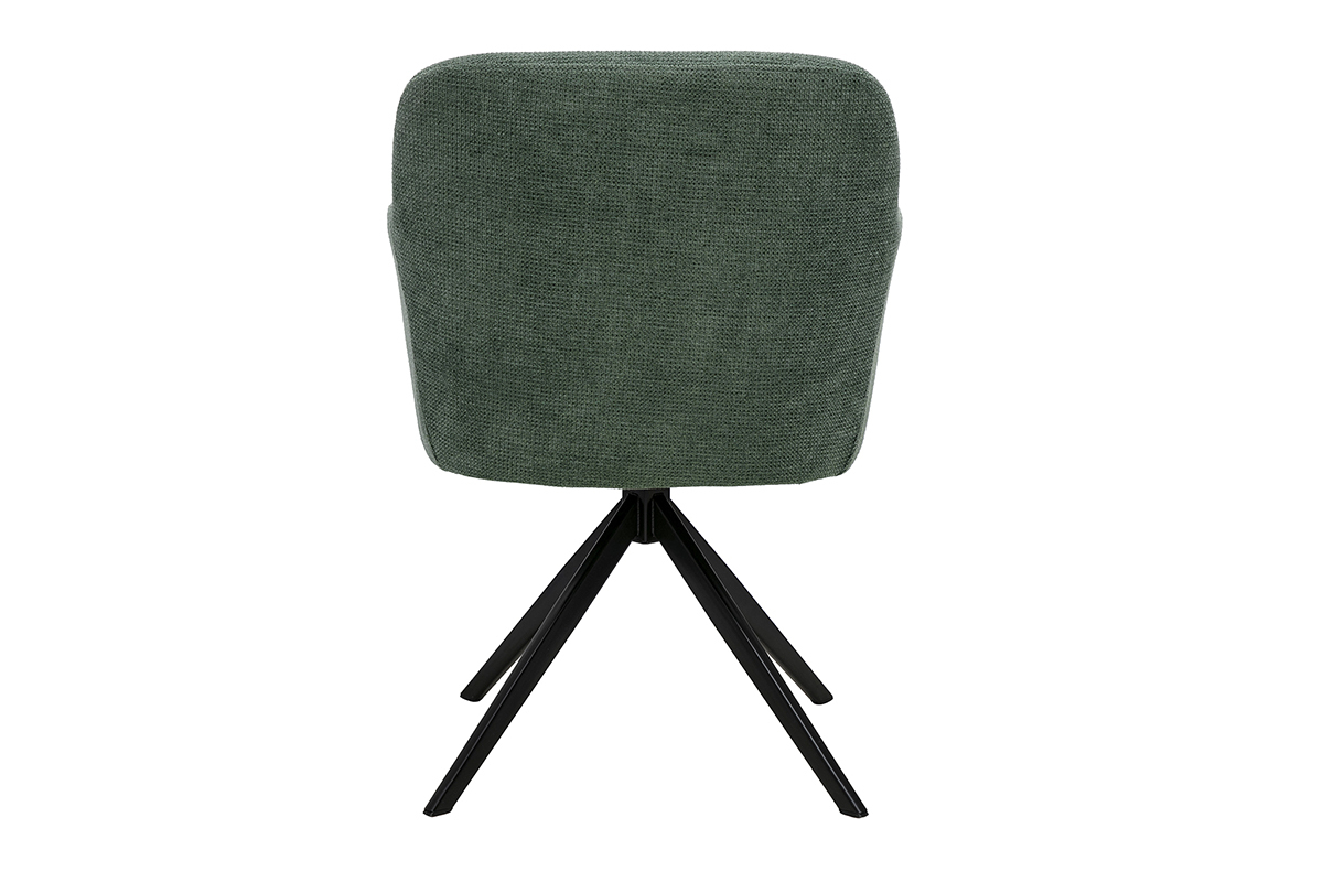 Chaise girevole a 360� vista da dietro in tessuto ciniglia verde kaki e base in metallo nero