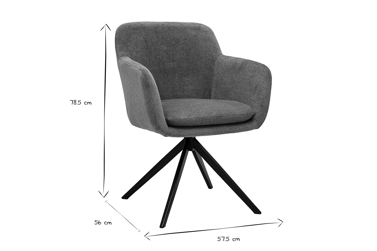 Dimensioni della sedia girevole AMIKA in bianco e nero, altezza 78,5 cm, profondit� 56 cm, larghezza 57,5 cm.