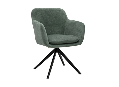 Sedia girevole a 360&deg; in tessuto ciniglia verde kaki e metallo nero AMIKA