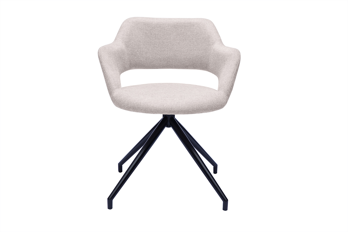 Sedia girevole a 360� in tessuto effetto velluto beige testurizzato e metallo nero JESSY