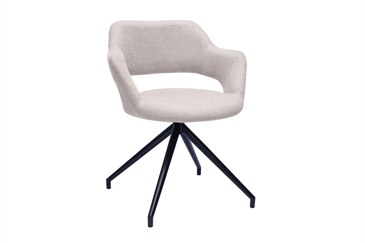 Sedia girevole a 360� in tessuto effetto velluto beige testurizzato e metallo nero JESSY