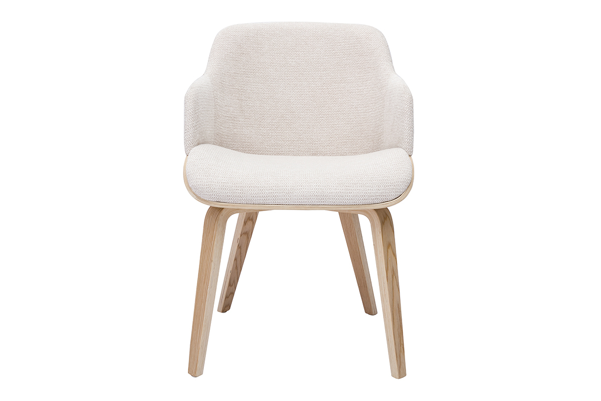 Sedia in tessuto chenille beige e legno chiaro EARL