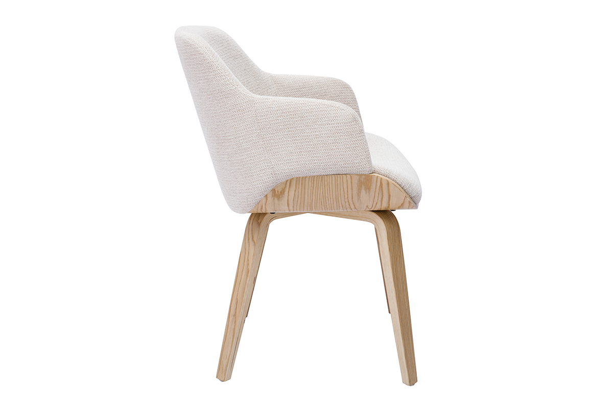 Sedia in tessuto chenille beige e legno chiaro EARL