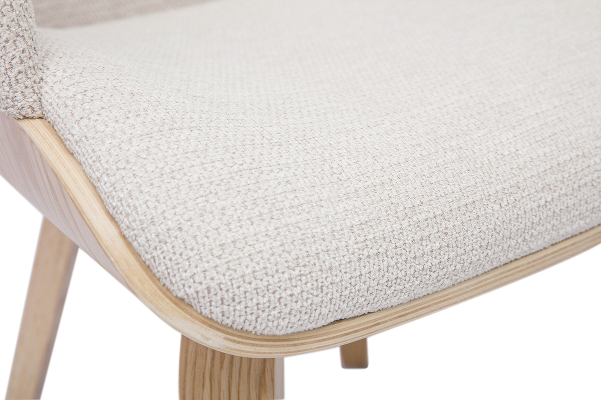 Sedia in tessuto chenille beige e legno chiaro EARL