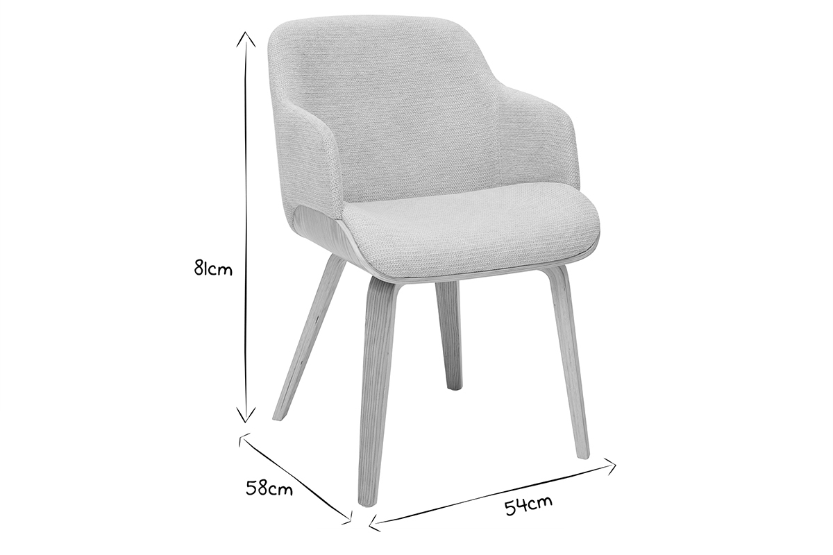 Sedia in tessuto chenille beige e legno chiaro EARL
