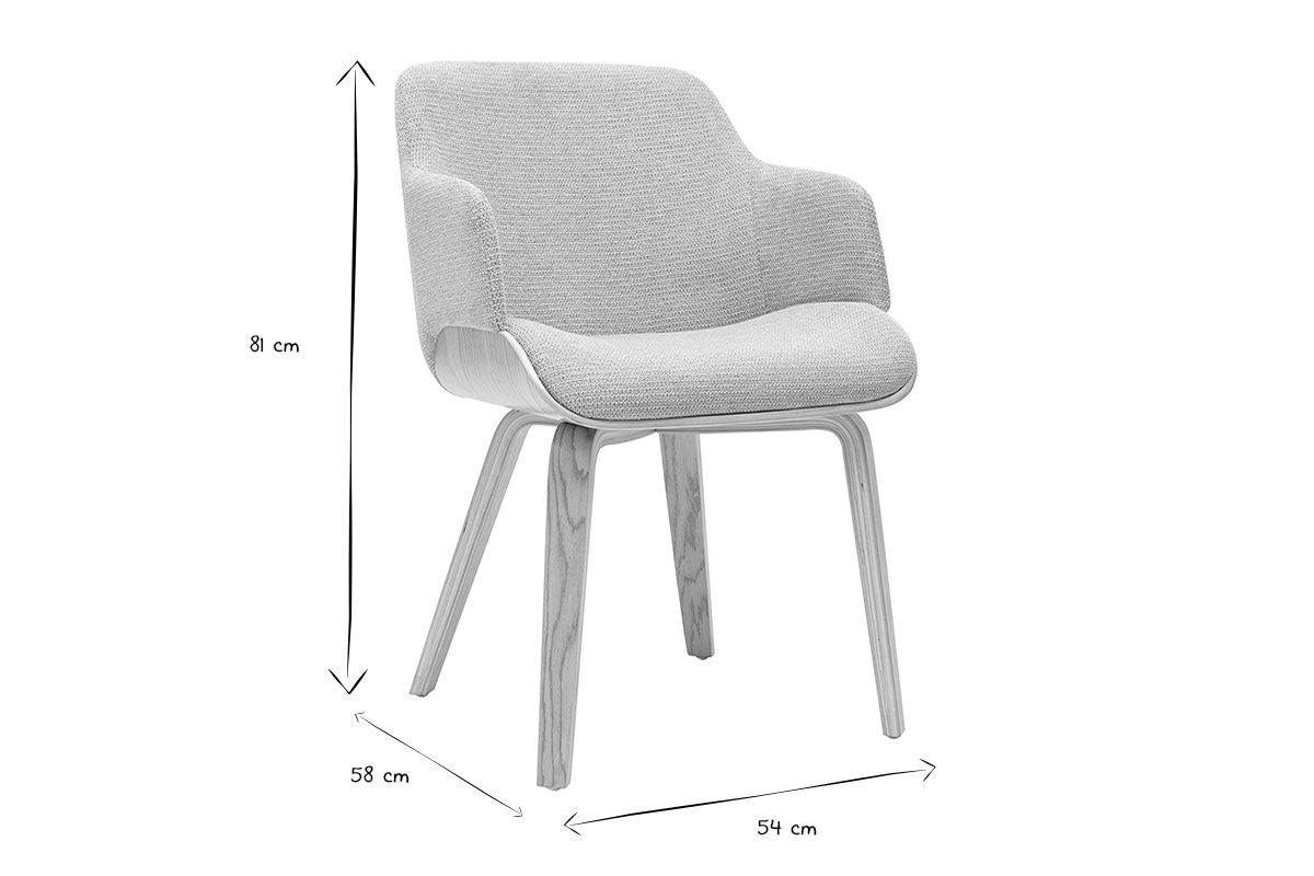 Dimensioni in bianco e nero della poltrona in tessuto di ciniglia EARL, 81x58x54 cm.