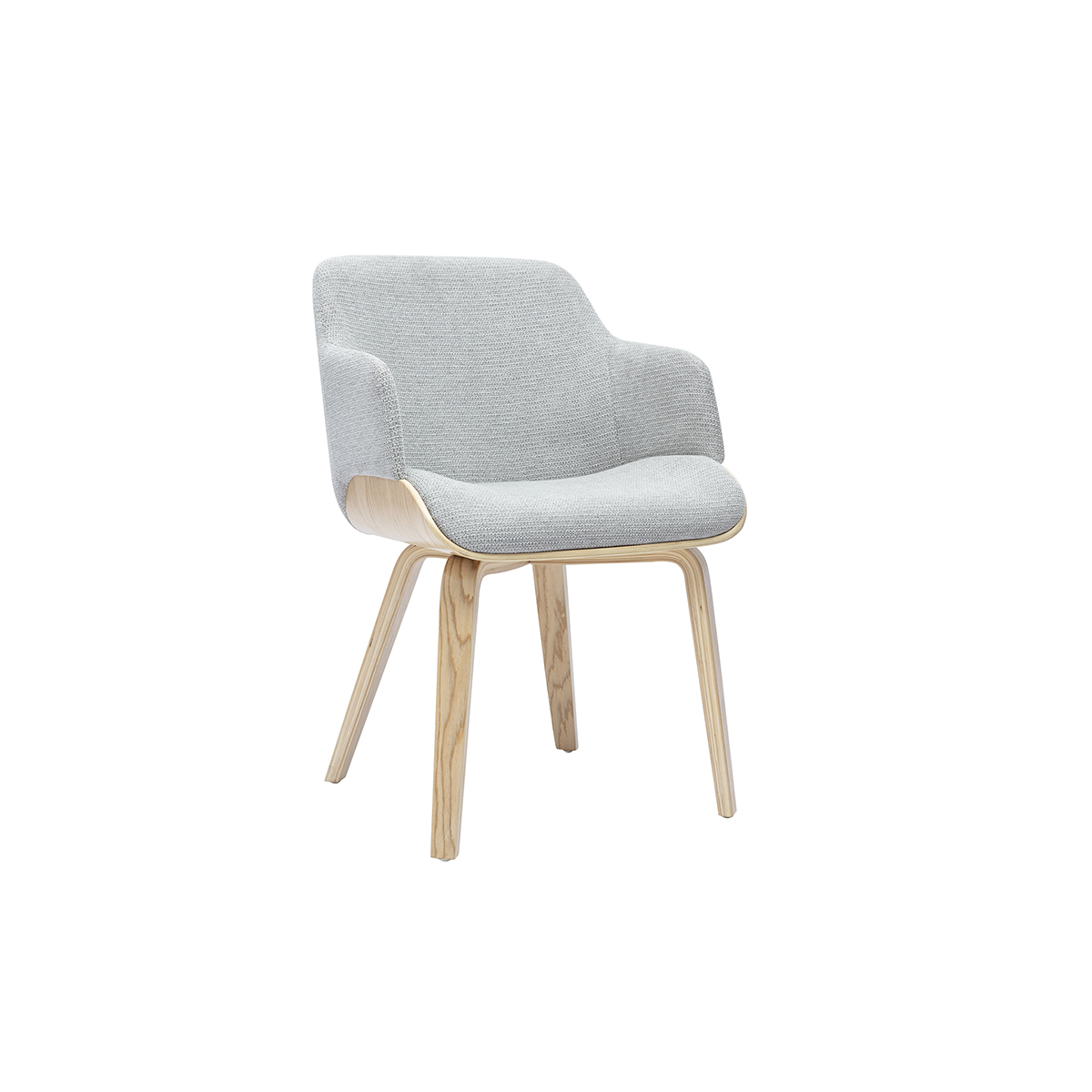 Sedia in tessuto di ciniglia grigio e legno chiaro EARL
