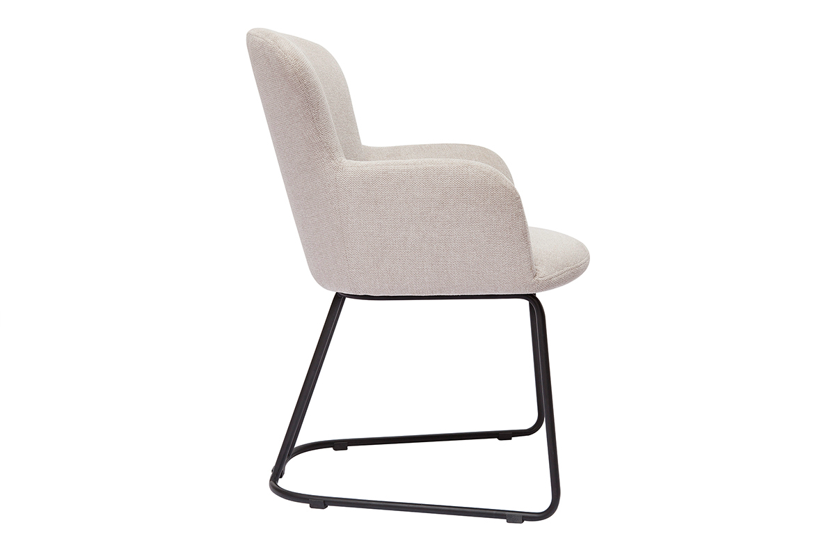 Sedia in tessuto effetto velluto testurizzato beige e metallo nero BRITT