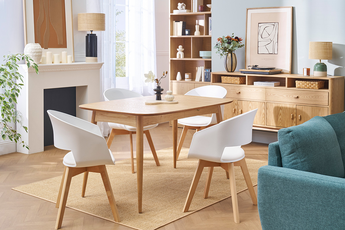 Sedia scandinava bianco e legno chiaro PRISMA