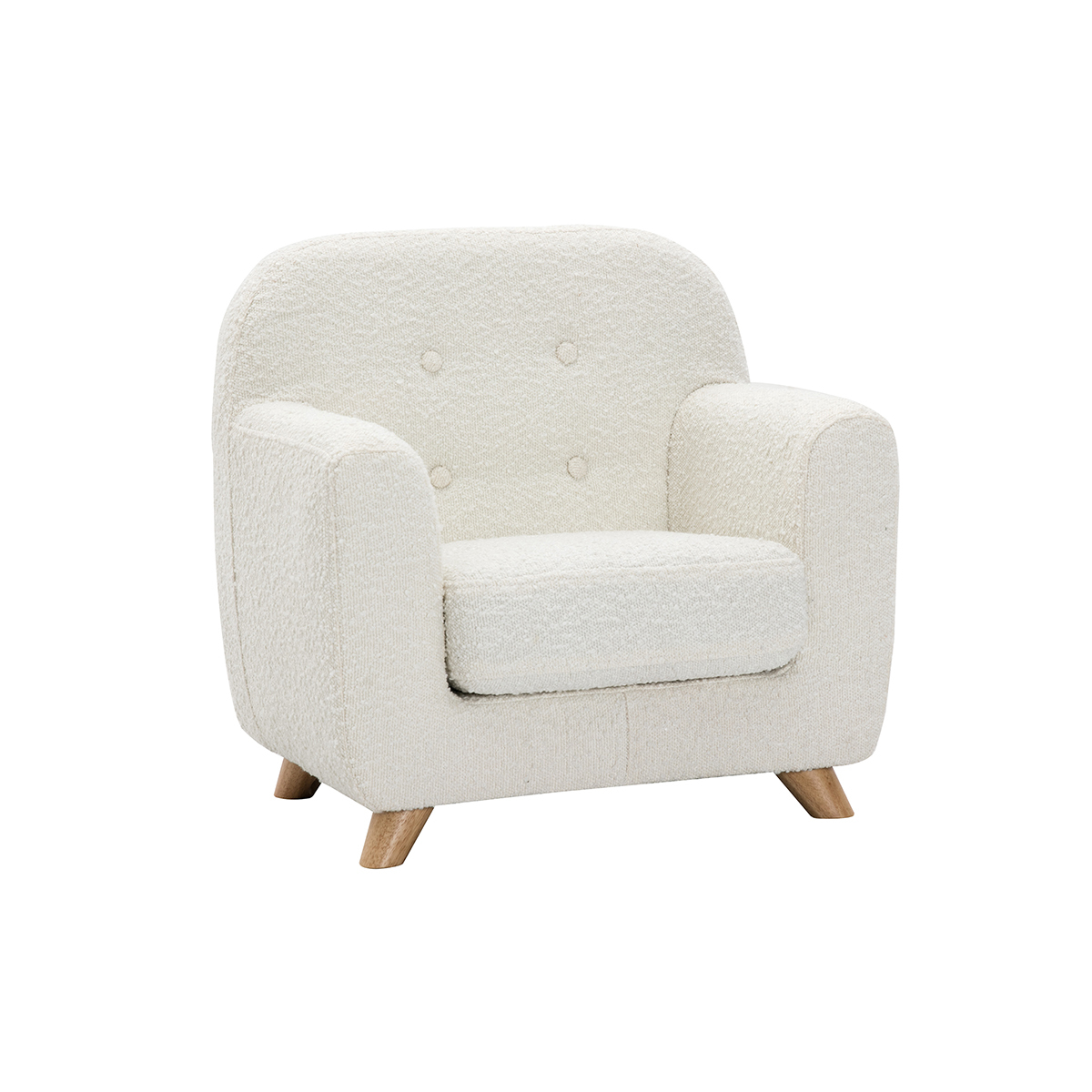 Sedia scandinava in tessuto effetto lana bouclé bianco e legno chiaro NORKID