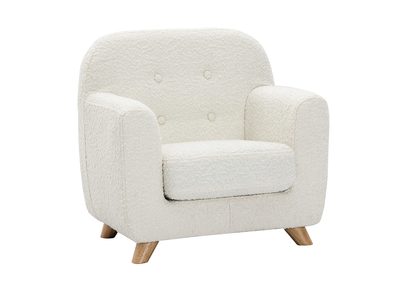 Sedia scandinava in tessuto effetto lana bouclé bianco e legno chiaro NORKID