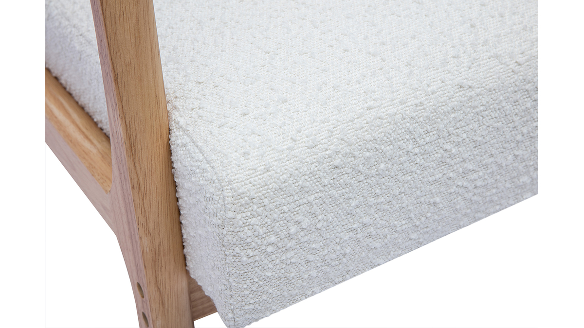 Sedia scandinava in tessuto effetto lana boucl bianco e legno massello chiaro DERRY