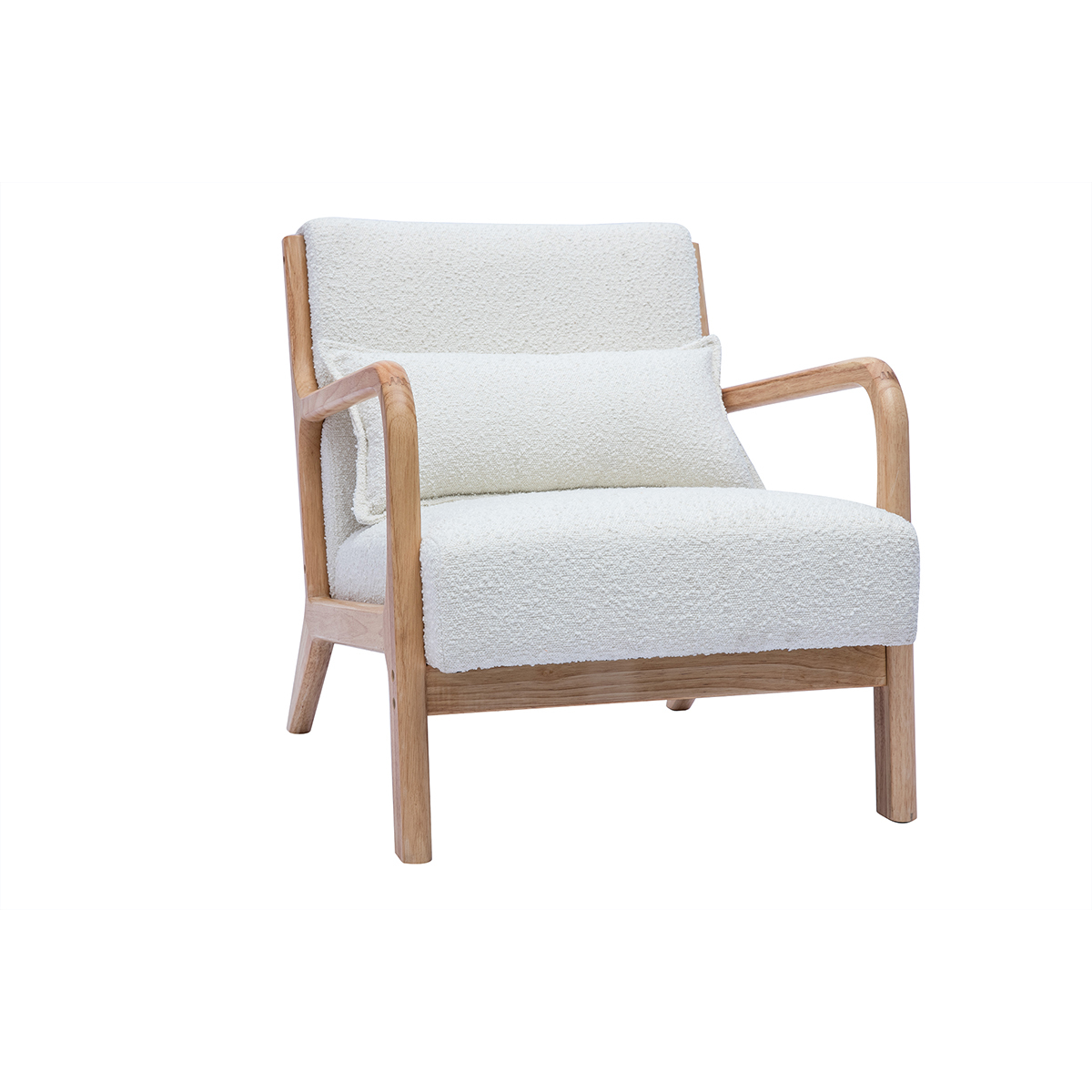 Sedia scandinava in tessuto effetto lana bouclé bianco e legno massello chiaro DERRY