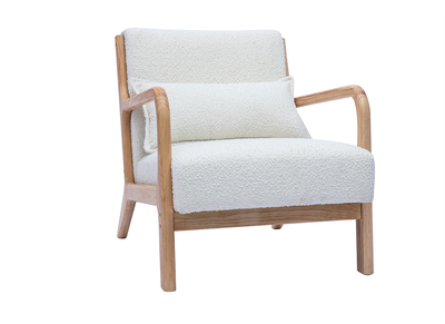 Sedia scandinava in tessuto effetto lana bouclé bianco e legno massello chiaro DERRY